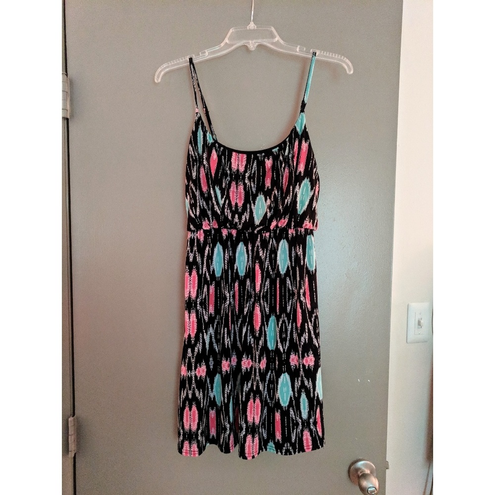 Maurices Black Dress with Coral and Aqua Print